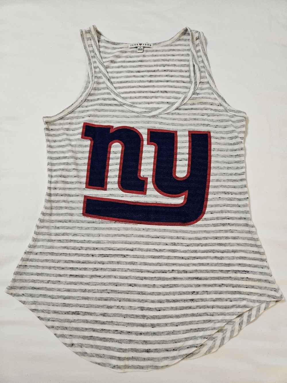 Junk Food Clothing White & Gray Striped Tank with Navy and Red NY Logo